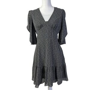 Michael Kors Fairy Goth Dress Animal Print V-Neck 3/4 Sleeve‎ Ruffle Hem Small
